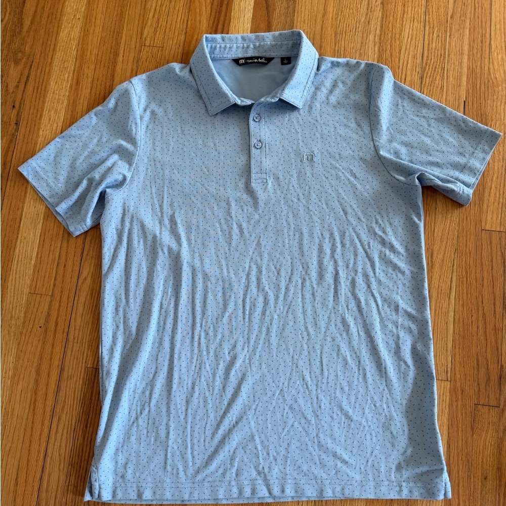 Travis Mathew Polo Shirt Mens Large Blue Geometric Pima Cotton Golf Stretch Top